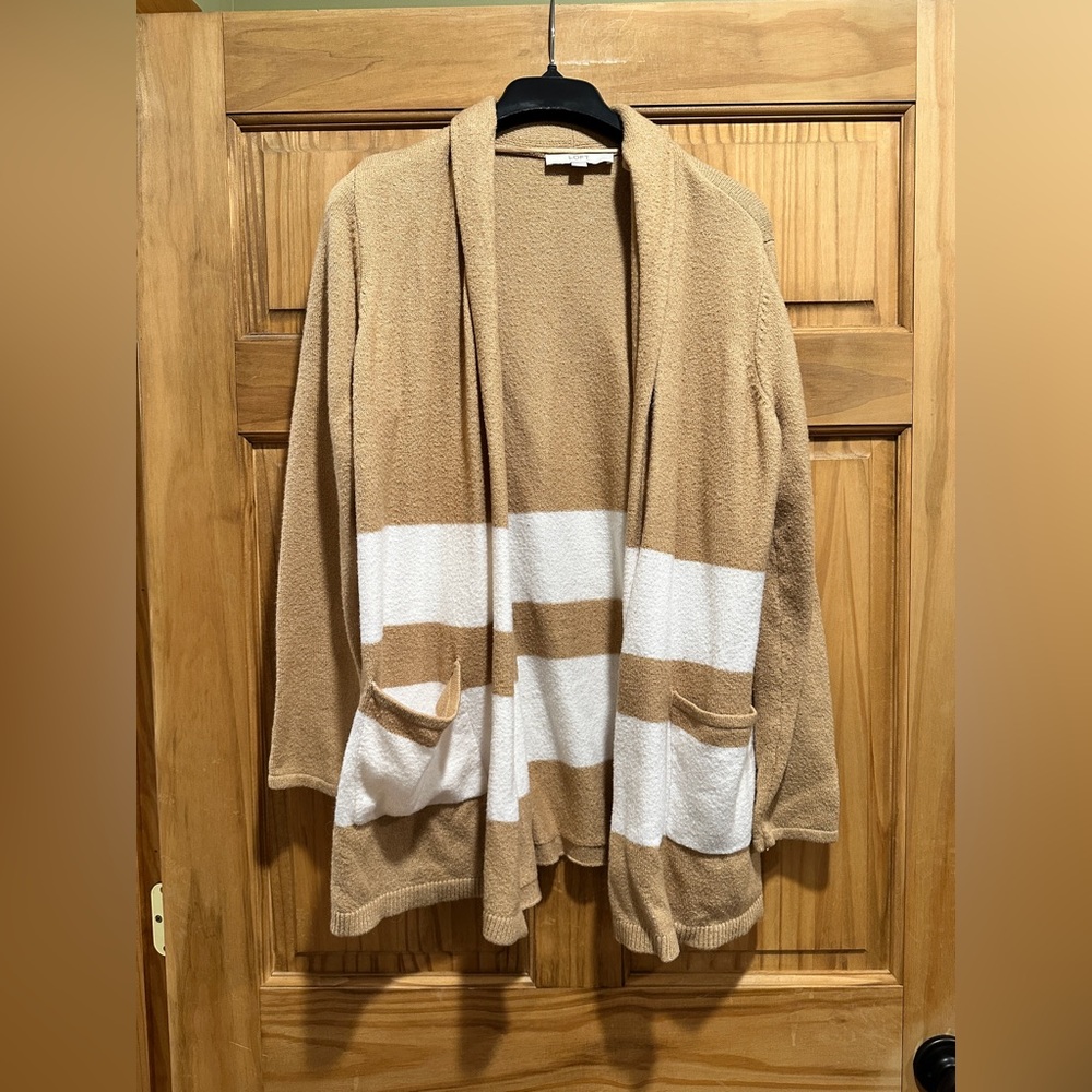 LOFT Tan and White Cardigan Sweater